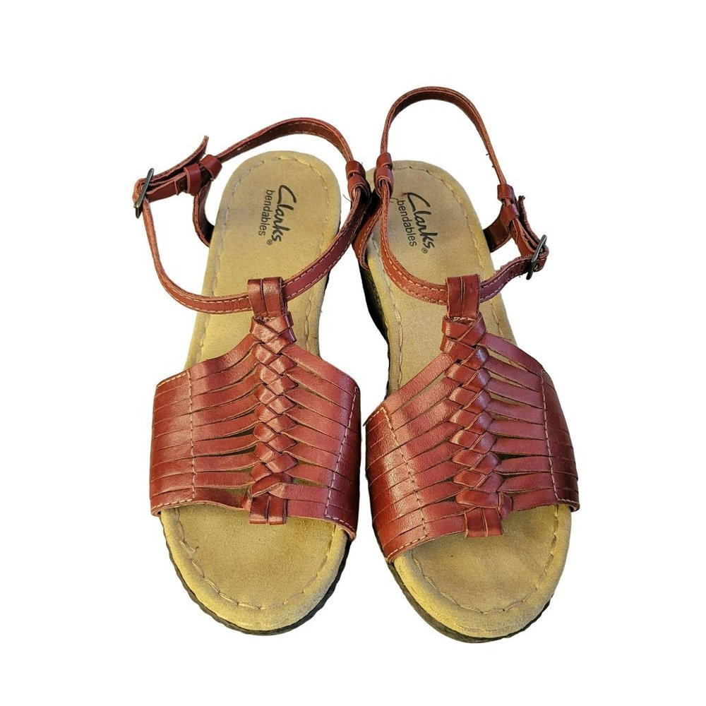 Clarks Bendables Womans Size 6M Sandal Shoes Wedge Red Brown - Picture 3 of 10